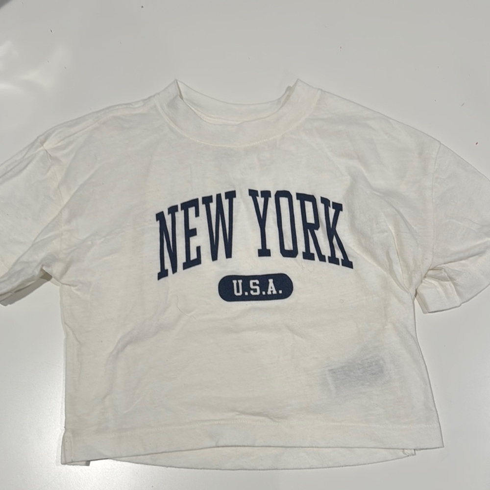 Girls White New York USA Cropped Graphic Tee Size 10